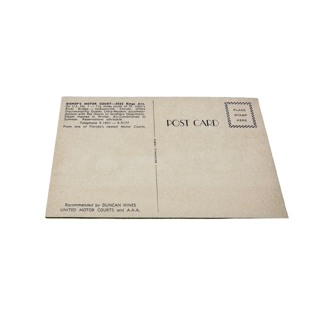 Vintage Bishop's Motor Court Jacksonville Florida Fold-out Postcard Unused 1950s